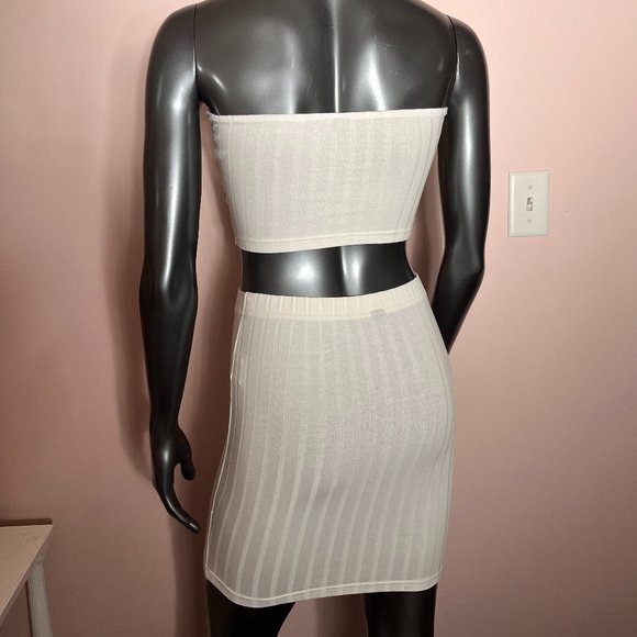 NWOT SHEIN Solid Rib-knit Tube Top and Bodycon Skirt Set White Size Small - Picture 2 of 11